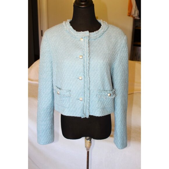NWT M. Infisavo Tweed Blue Blazer button front Jacket size M Wool Blend Office - Picture 1 of 9